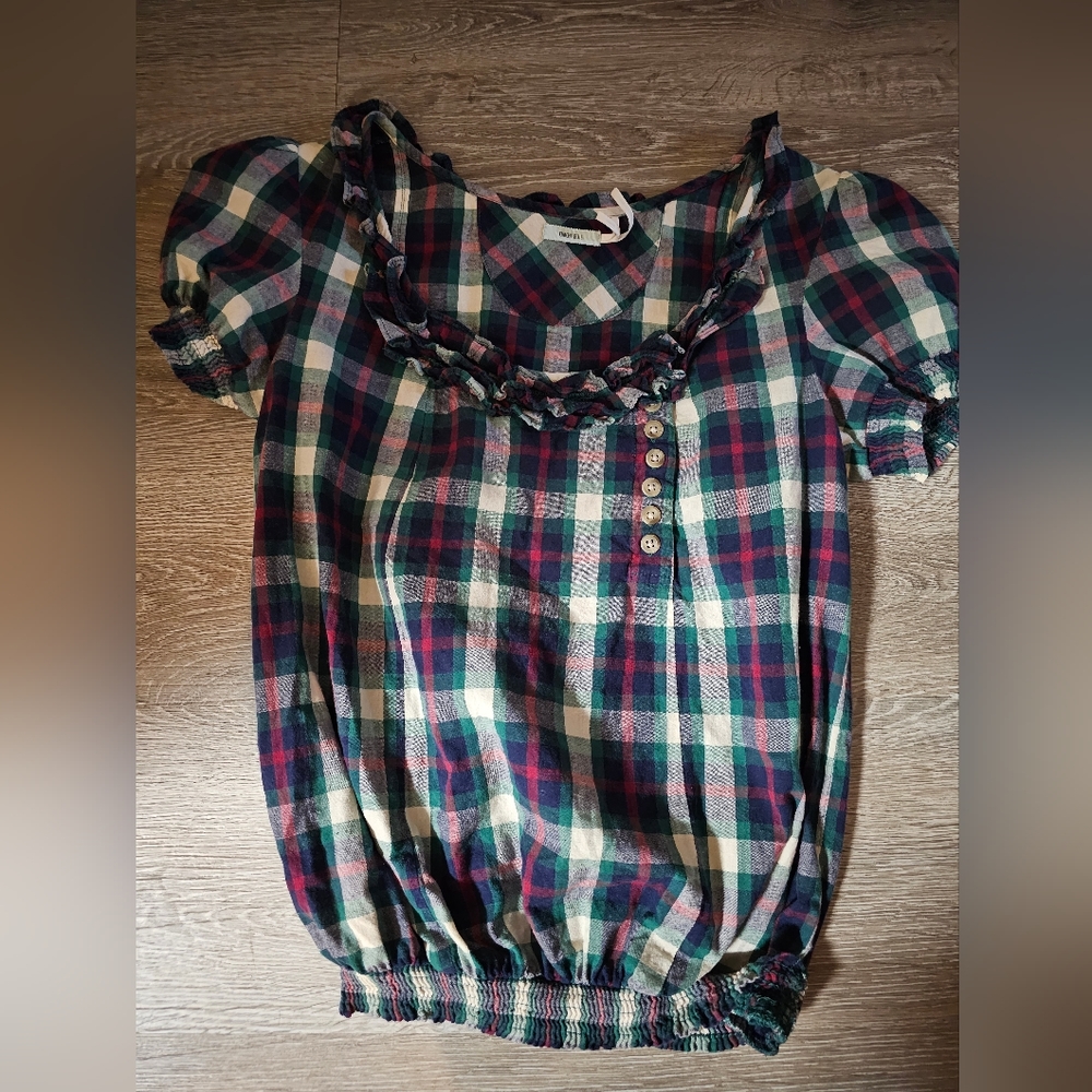 Plaid Peasant Blouse Size Small